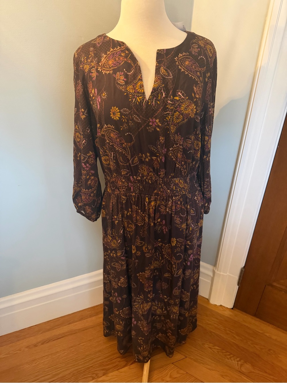 J.Jill Brown Paisley Floral Midi Maxi Dress Size Medium NWT - Picture 2 of 9